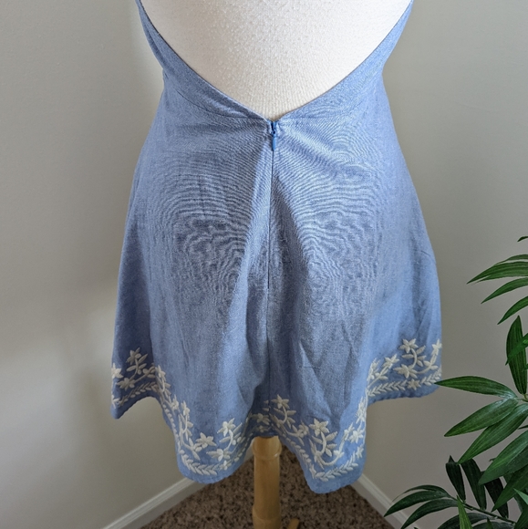 Chelsea & Violet Embroidered Halter Backless Mini Dress Blue Cream Medium - Picture 7 of 10